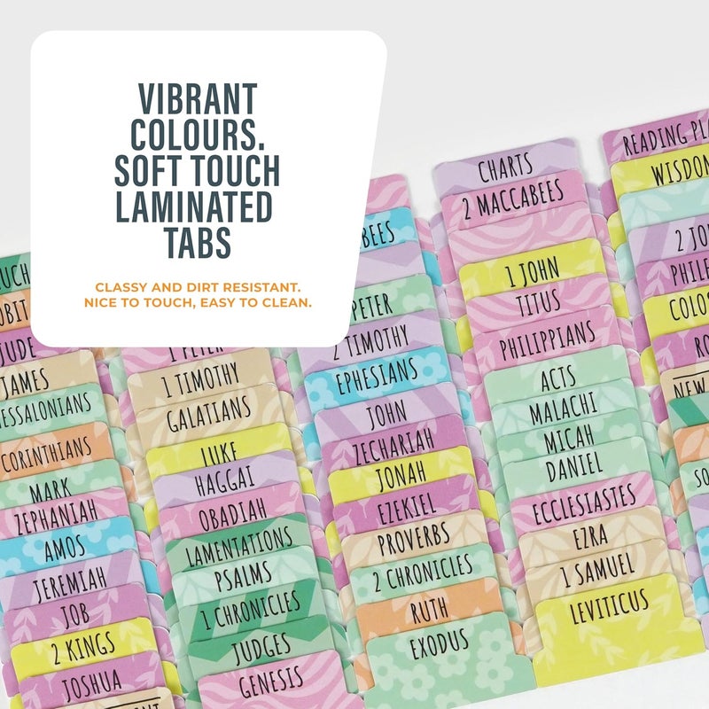 OFFILICIOUS Kawaii Bible Book Tabs – 100 Soft-Touch, Laminated Protestant & Catholic Bible Tabs – Bible Accessories – Durable Tabs for Bible – Bible Tabs Large Print – Pink Bible Tabs for Women - Image 5